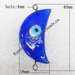 Turkish Handmade Lampwork Glass Evil Eye Pendant, Moon 40x18x9mm Hole:About 4mm, Sold by PC