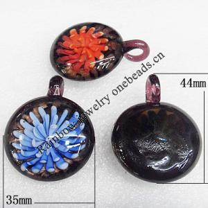 Inner Flower Lampwork Pendant, 44x35mm Hole:About 6mm, Sold by PC