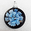 Inner Flower Lampwork Pendant, Flat Round 40x31x10mm Hole:About 4mm, Sold by PC