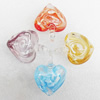 Inner Flower Lampwork Pendant, Mix Color, Heart 36x46mm Hole:About 7mm, Sold by Group