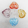 Inner Flower Lampwork Pendant, Heart 36x46mm Hole:About 7mm, Sold by PC