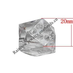 Transparent Acrylic Beads, Cube 20mm Hole:2mm, Sold by Bag 