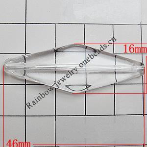Transparent Acrylic Beads, Diamond 46x16mm Hole:2mm, Sold by Bag 