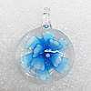 Inner Flower Lampwork Pendant, Flat Round 39x29x10mm Hole:About 5mm, Sold by PC