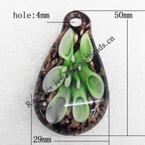 Inner Flower Lampwork Pendant, Leaf 50x29x10mm Hole:About 4mm, Sold by PC
