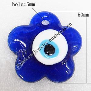 Turkish Handmade Lampwork Glass Evil Eye Pendant, Flower 50x11mm Hole:About 5mm, Sold by PC