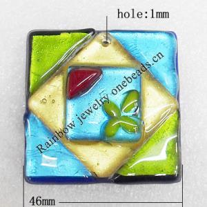 Lampwork Pendant, Square 46x10mm Hole:About 1mm, Sold by PC