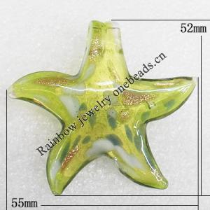 Gold Sand Lampwork Pendant, Star 52x55x6mm Hole:About 7mm, Sold by PC