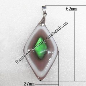 Lampwork Pendant, Diamond 52x27x8mm Hole:About 5x4mm, Sold by PC