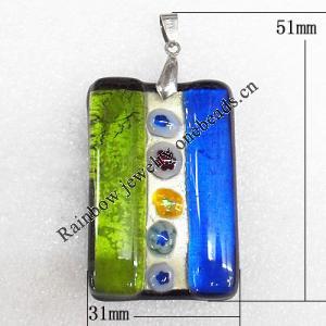 Lampwork Pendant, Rectangle 51x31x7mm Hole:About 5x4mm, Sold by PC