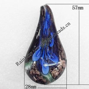 Inner Flower Lampwork Pendant, Leaf 57x28x13mm Hole:About 13mm, Sold by PC