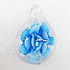 Inner Flower Lampwork Pendant, Teardroop 44x30x11mm Hole:About 7mm, Sold by PC