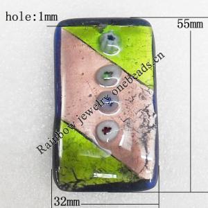 Lampwork Pendant, Rectangle 55x32x8mm Hole:About 1mm, Sold by PC