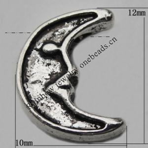 Bead Zinc Alloy Jewelry Findings Lead-free, Moon 12x10mm Hole:1.5mm, Sold by Bag