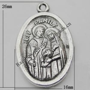 Pendant Zinc Alloy Jewelry Findings Lead-free, 26x15mm Hole:1.5mm, Sold by Bag