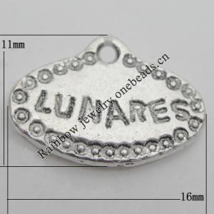 Pendant Zinc Alloy Jewelry Findings Lead-free, 16x11mm Hole:1.5mm, Sold by Bag