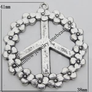 Pendant Zinc Alloy Jewelry Findings Lead-free, 41x38mm Hole:1.5mm, Sold by Bag