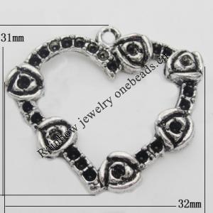 Pendant Zinc Alloy Jewelry Findings Lead-free, 32x31mm Hole:2.5mm, Sold by Bag