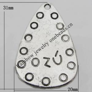 Pendant Zinc Alloy Jewelry Findings Lead-free, 31x20mm Hole:1.5mm, Sold by Bag