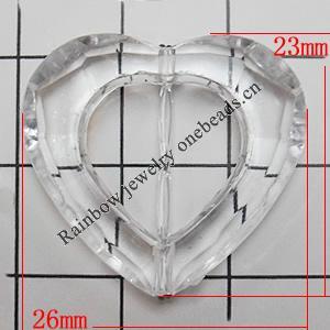 Transparent Acrylic Beads, Heart 26x23mm Hole:1mm, Sold by Bag 