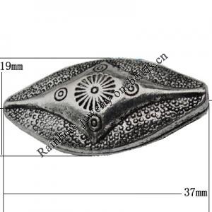 Bead Zinc Alloy Jewelry Findings Lead-free, Horse Eye 37x19mm Hole:2mm, Sold by Bag