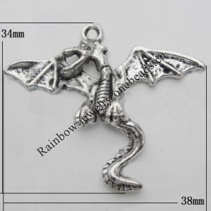 Pendant Zinc Alloy Jewelry Findings Lead-free, Animal 34x38mm Hole:2mm, Sold by Bag
