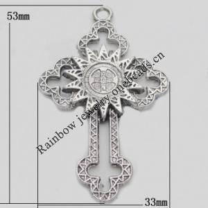 Pendant. Fashion Zinc Alloy jewelry findings. Cross 53x32mm. Sold by Bag
