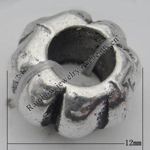 European style Beads Zinc Alloy Jewelry Findings Lead-free, 12mm Hole:6mm, Sold by Bag