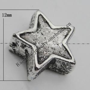 Bead Zinc Alloy Jewelry Findings Lead-free, Star 12mm Hole:1.5mm, Sold by Bag