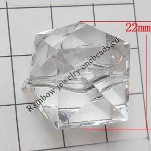 Transparent Acrylic Beads, Cube 22mm Hole:2mm, Sold by Bag 