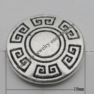 Bead Zinc Alloy Jewelry Findings Lead-free, Flat Round 18mm Hole:1mm, Sold by Bag
