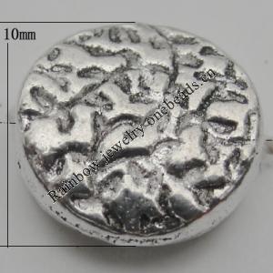 Bead Zinc Alloy Jewelry Findings Lead-free, Flat Round 10mm Hole:1.5mm, Sold by Bag
