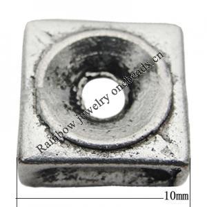 Bead Zinc Alloy Jewelry Findings Lead-free, Square 10mm Hole:2mm, Sold by Bag