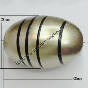 Painted Spray-paint Stripe Acrylic Beads, Oval 30x20mm Hole:3mm, Sold by Bag 