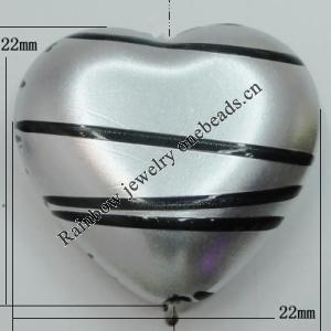 Painted Spray-paint Stripe Acrylic Beads, Heart 22mm Hole:2mm, Sold by Bag 