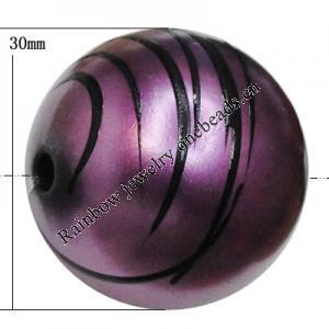 Painted Spray-paint Stripe Acrylic Beads, Round 30mm Hole:4mm, Sold by Bag 