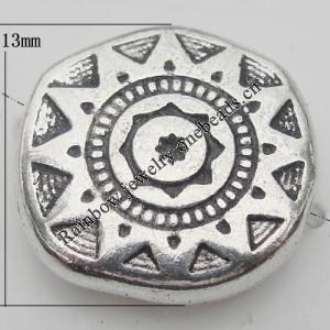 Bead Zinc Alloy Jewelry Findings Lead-free, Flat Round 13mm Hole:1mm, Sold by Bag