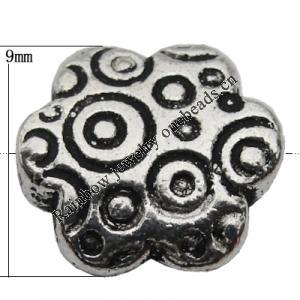 Bead Zinc Alloy Jewelry Findings Lead-free, Flower 9mm Hole:1mm, Sold by Bag