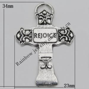 Pendant Zinc Alloy Jewelry Findings Lead-free, Cross 34x23mm, Sold by Bag