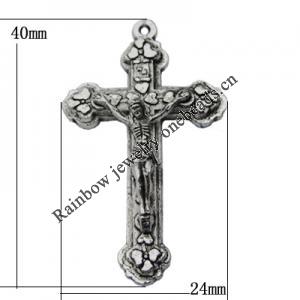 Pendant Zinc Alloy Jewelry Findings Lead-free, Cross 40x24mm Hole:1mm, Sold by Bag