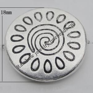 Bead Zinc Alloy Jewelry Findings Lead-free, Flat Round 18mm Hole:1mm, Sold by Bag