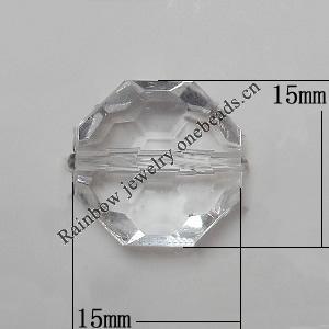 Transparent Acrylic Beads, Faceted Polygon 15mm Hole:1mm, Sold by Bag 