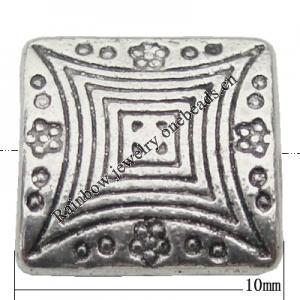 Bead Zinc Alloy Jewelry Findings Lead-free, Square 10mm Hole:1mm, Sold by Bag