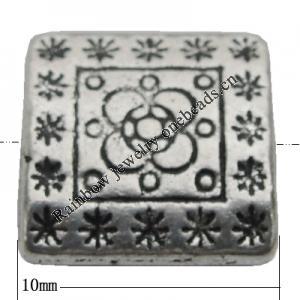 Bead Zinc Alloy Jewelry Findings Lead-free, Square 10mm Hole:1mm, Sold by Bag