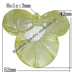 Transparent Acrylic Pendant, Animal Head 43x52mm Hole:3mm, Sold by Bag 