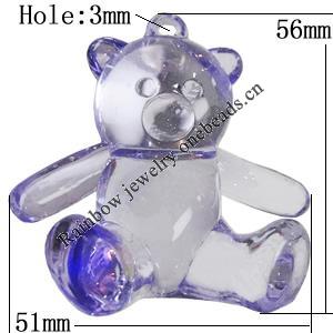 Transparent Acrylic Pendant, Bear 56x51mm Hole:3mm, Sold by Bag 