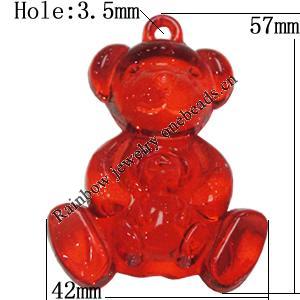 Transparent Acrylic Pendant, Bear 57x42mm Hole:3.5mm, Sold by Bag 