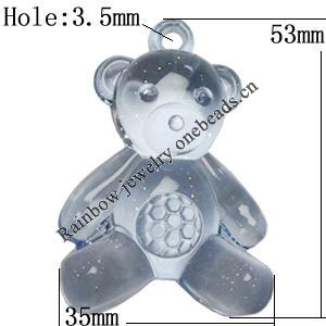 Transparent Acrylic Pendant, Bear 53x35mm Hole:3.5mm, Sold by Bag 