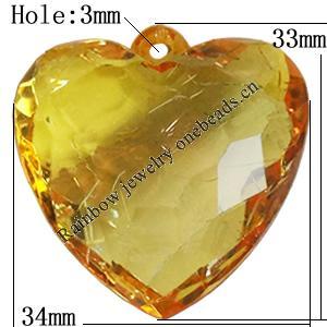 Transparent Acrylic Pendant, Faceted Heart 33x34mm Hole:3mm, Sold by Bag 