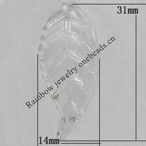 Transparent Acrylic Pendant, Leaf 31x14mm Hole:1mm Sold by Bag 